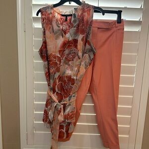 Beautiful White House Black Market Coral/Floral Top & Pants!